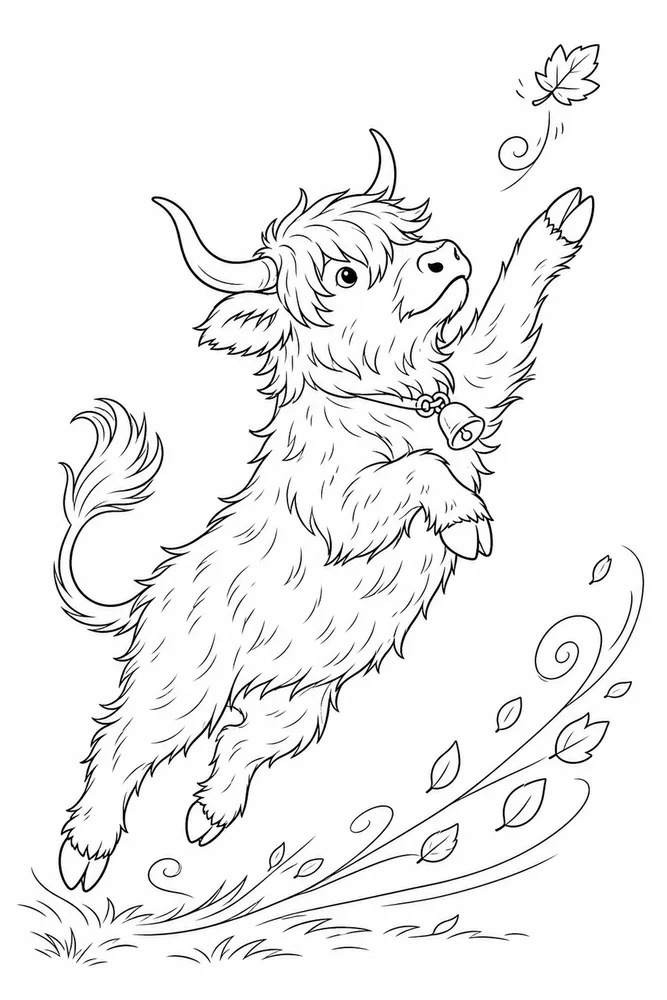 Highland Cow Highland cow playful pose coloring page