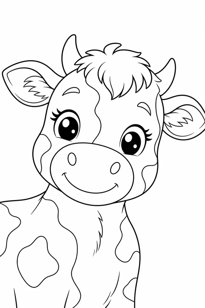 Kawaii Cow Kawaii cow close up detail coloring page
