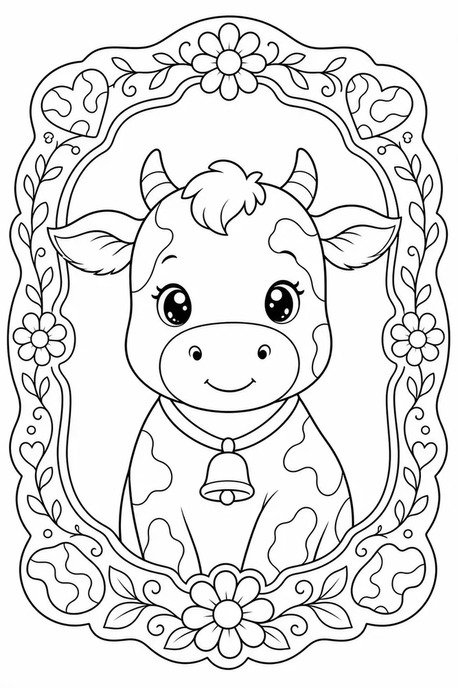 Kawaii Cow Kawaii cow decorative border coloring page