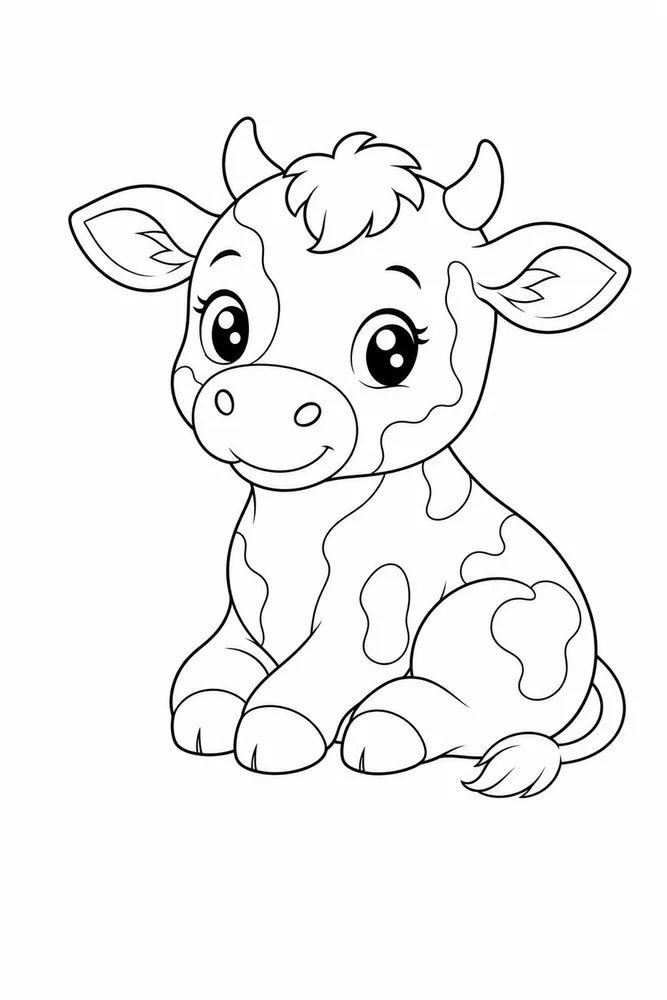 Kawaii Cow Coloring Pages preview: Kawaii Cow Kawaii cow front portrait coloring page
