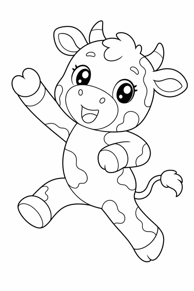 Kawaii Cow Kawaii cow playful pose coloring page