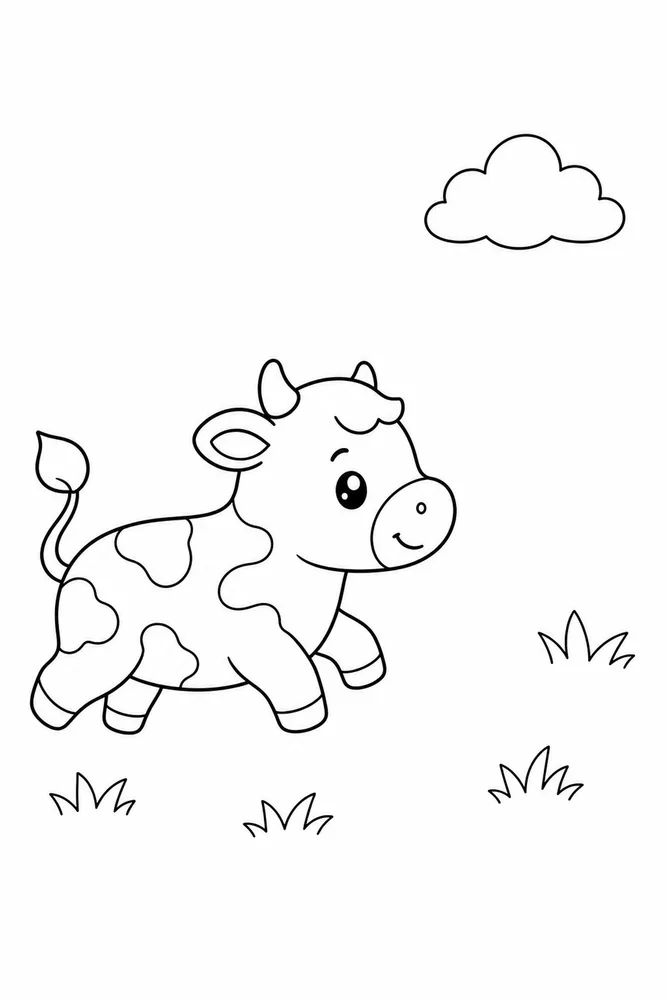 Kawaii Cow Kawaii cow simple scene coloring page
