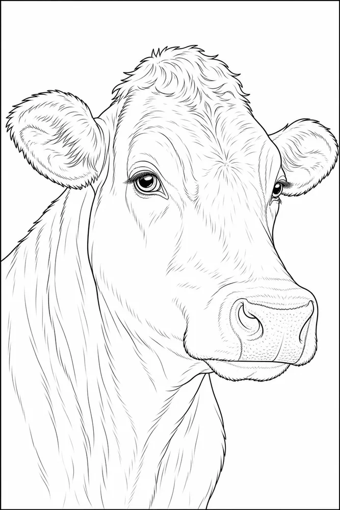 Realistic Cow Realistic cow close up detail coloring page