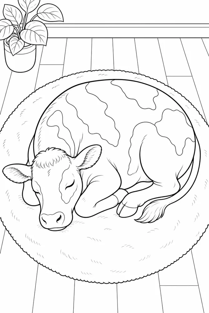 Realistic Cow Realistic cow cozy indoor moment coloring page
