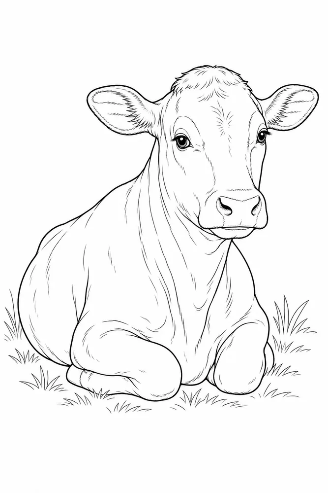 Realistic Cow Coloring Pages preview: Realistic Cow Realistic cow front portrait coloring page