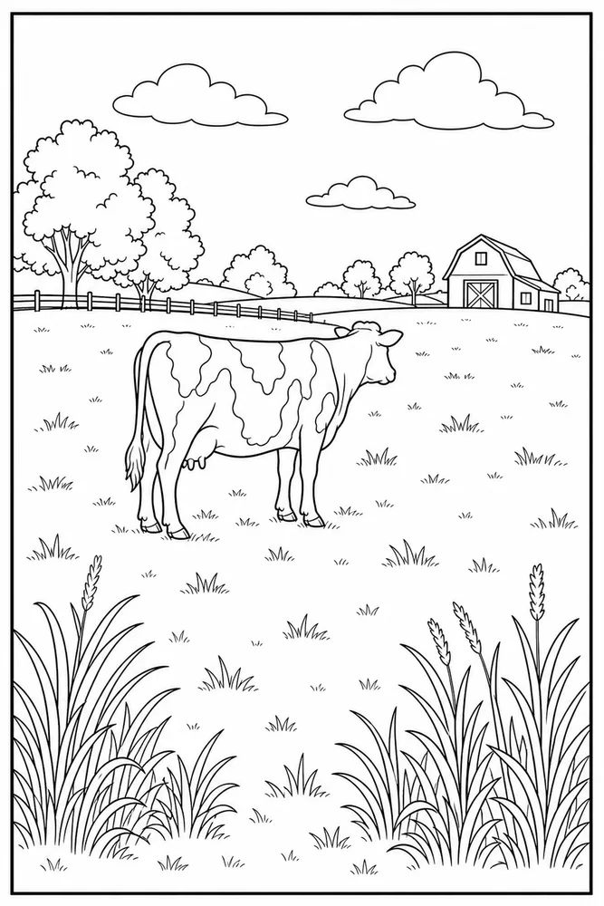 Realistic Cow Realistic cow habitat background coloring page