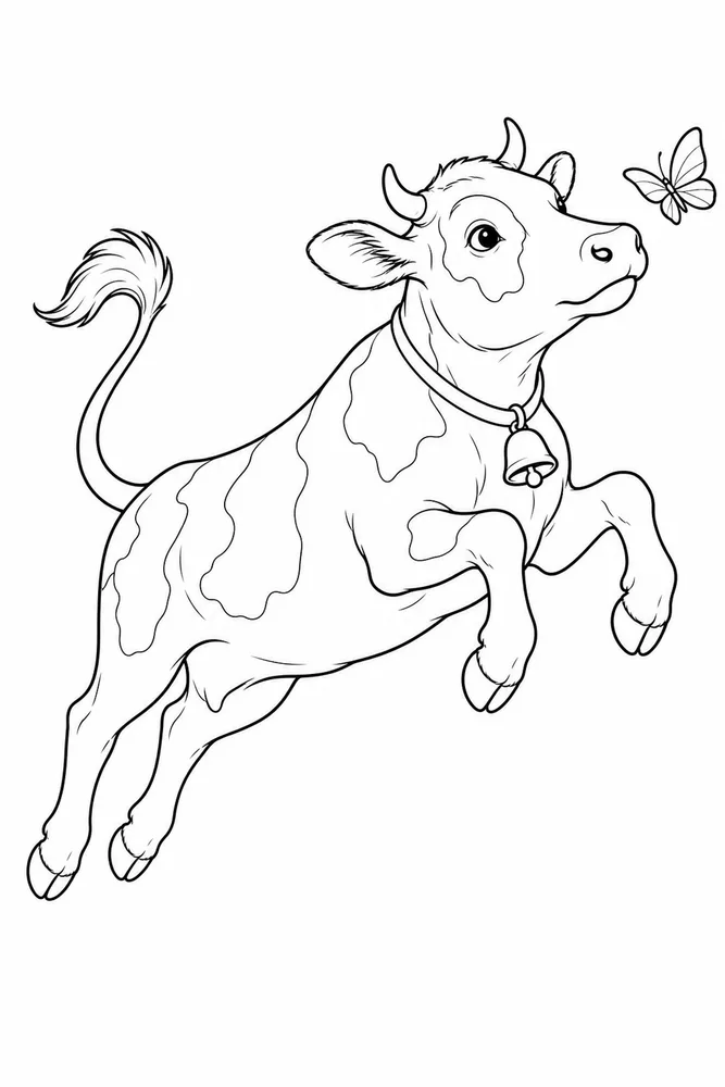 Realistic Cow Realistic cow playful pose coloring page