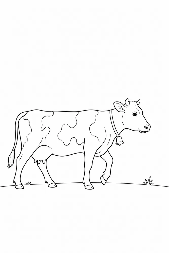 Realistic Cow Realistic cow simple scene coloring page