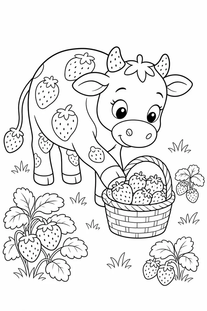 Strawberry Cow Strawberry cow activity scene coloring page