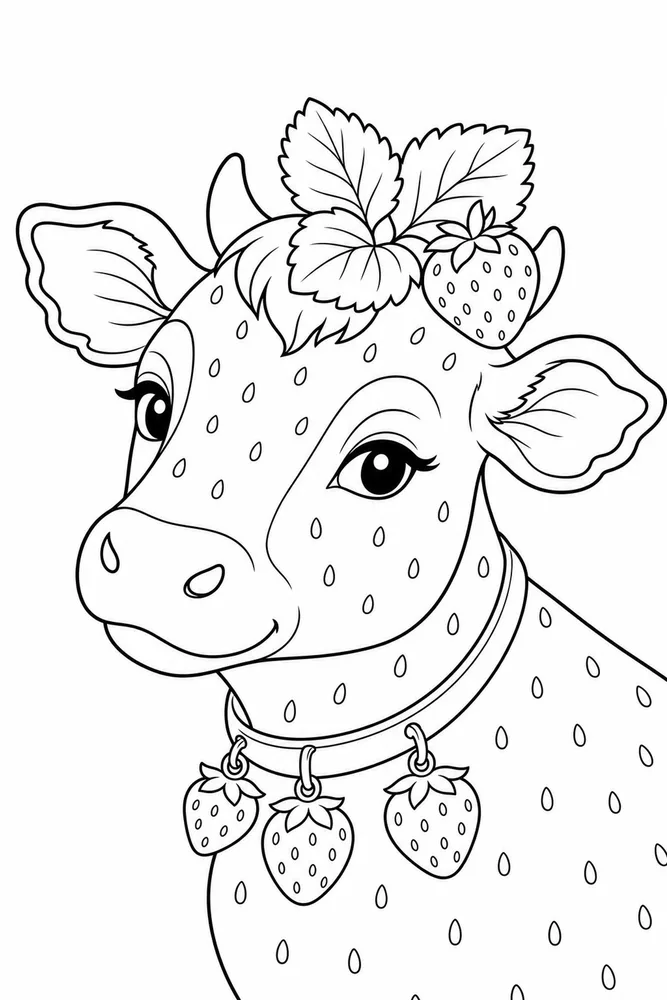 Strawberry Cow Strawberry cow close up detail coloring page