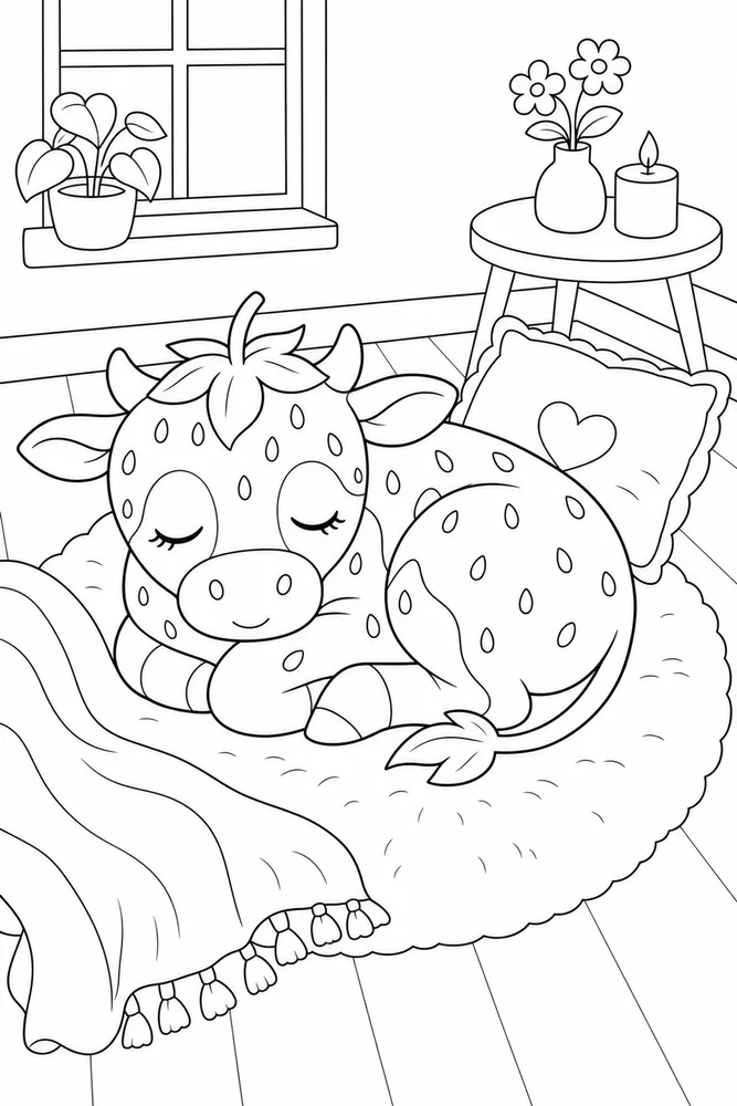 Strawberry Cow Strawberry cow cozy indoor moment coloring page