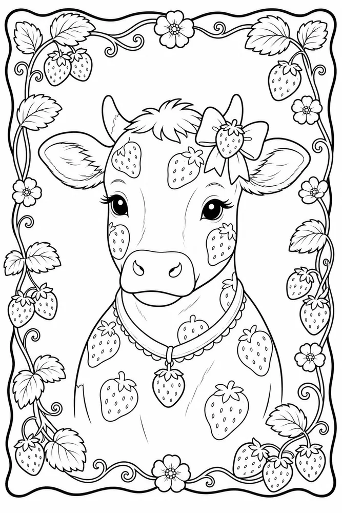 Strawberry Cow Strawberry cow decorative border coloring page
