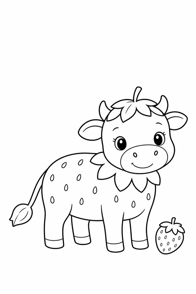 Strawberry Cow Strawberry cow easy beginner page coloring page