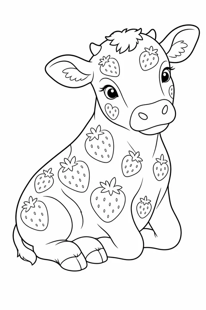 Strawberry Cow Strawberry cow front portrait coloring page