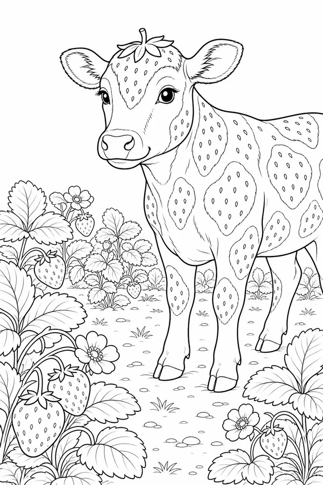 Strawberry Cow Strawberry cow garden setting coloring page