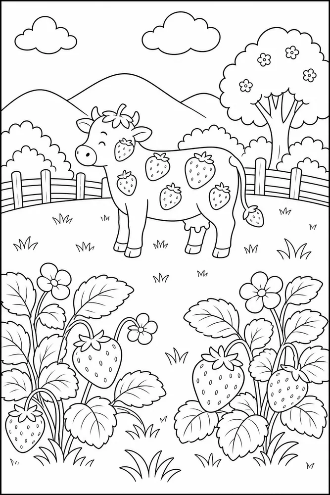 Strawberry Cow Strawberry cow habitat background coloring page