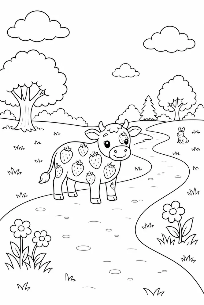 Strawberry Cow Strawberry cow outdoor path coloring page
