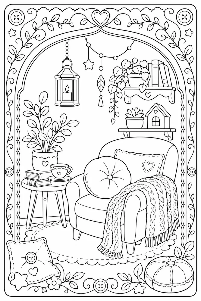 Cozy Corner Cozy corner decorative border coloring page