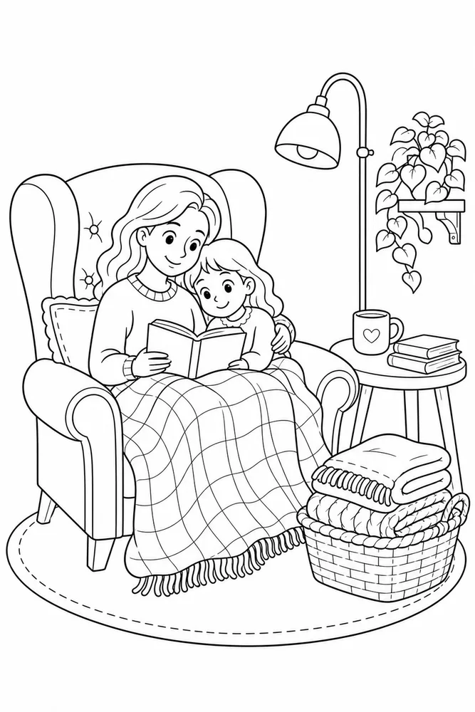 Cozy Corner Cozy corner family scene coloring page
