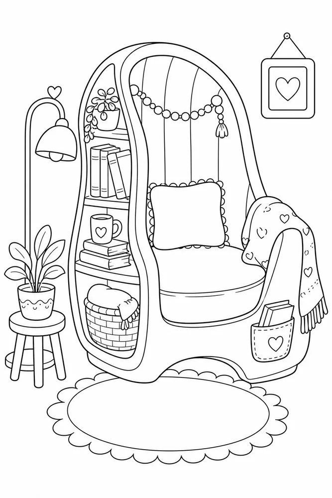 Cozy Corner Cozy corner front portrait coloring page