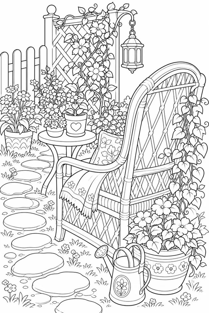 Cozy Corner Cozy corner garden setting coloring page