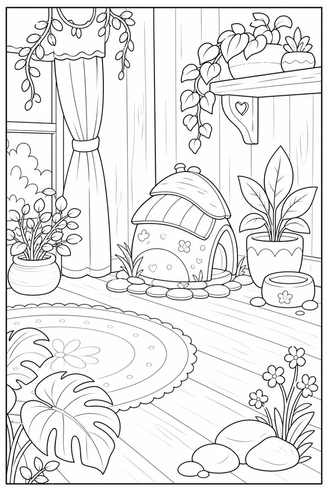 Cozy Corner Cozy corner habitat background coloring page