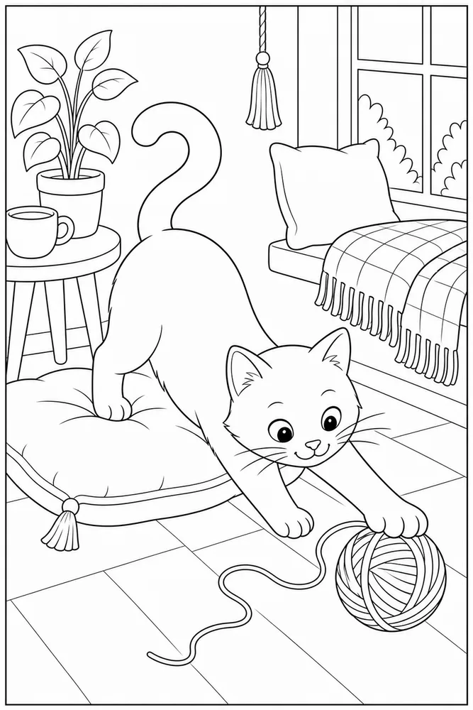 Cozy Corner Cozy corner playful pose coloring page