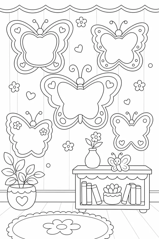 Cute Aesthetic Butterfly Wall Frames Without Text coloring page