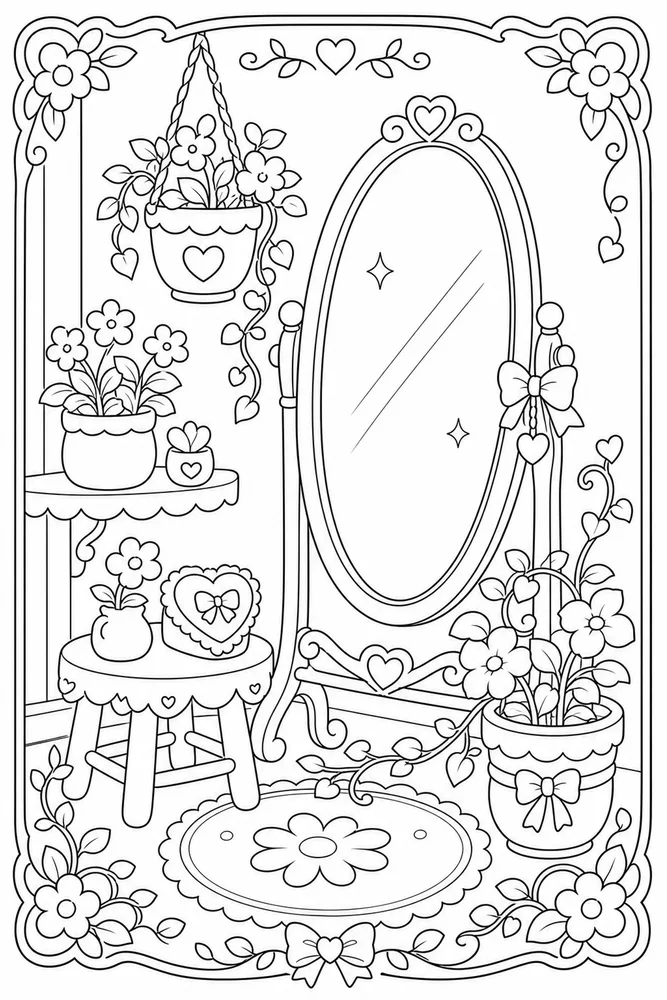 Cute Aesthetic Flower Mirror Corner coloring page