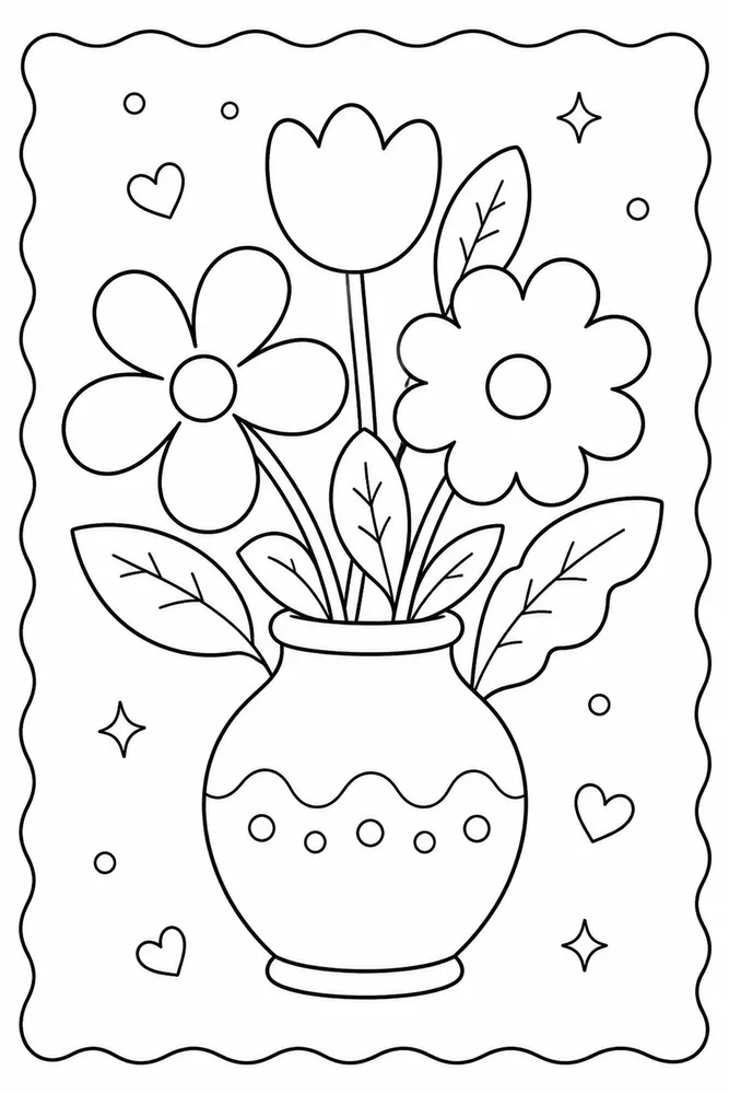 Cute Aesthetic Minimal Flower Vase coloring page