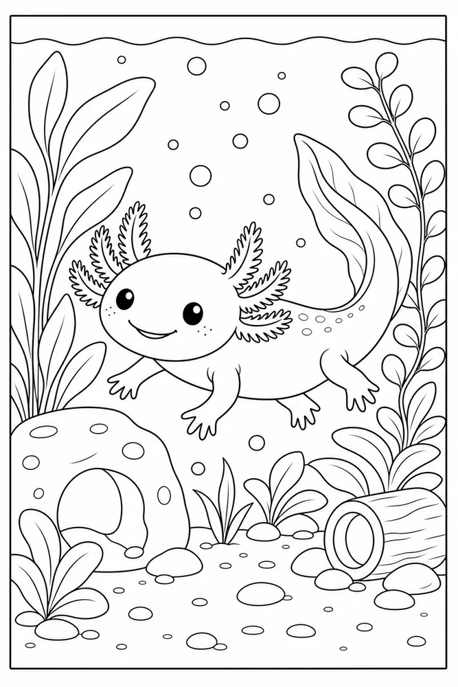 Cute Axolotl Axolotl Aquarium Plants coloring page