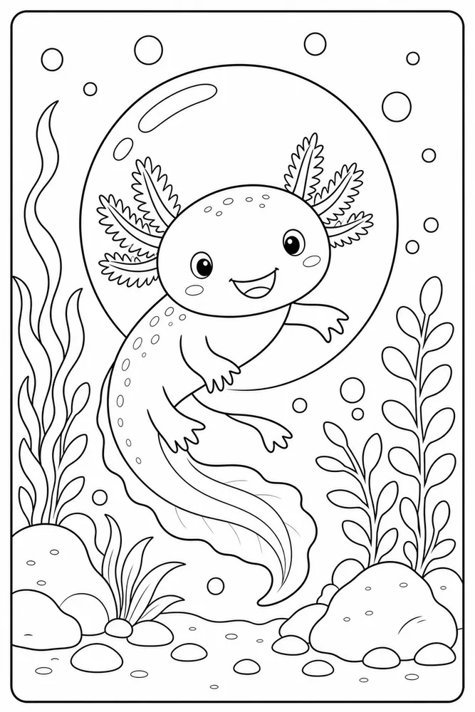 Cute Axolotl Axolotl Bubble Swim coloring page