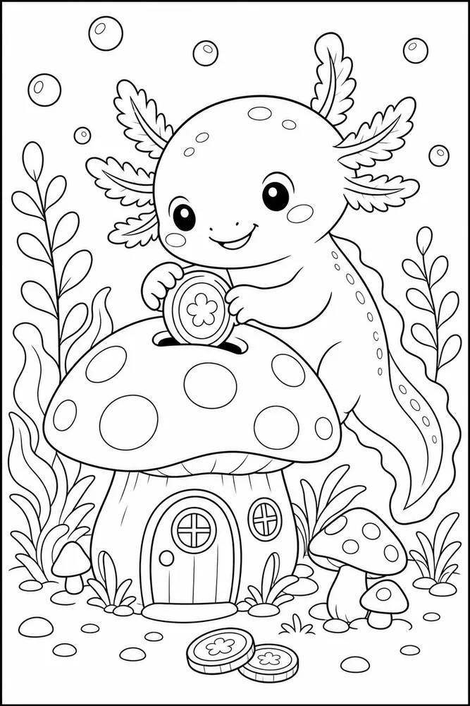 Cute Axolotl Axolotl Mushroom Bank coloring page