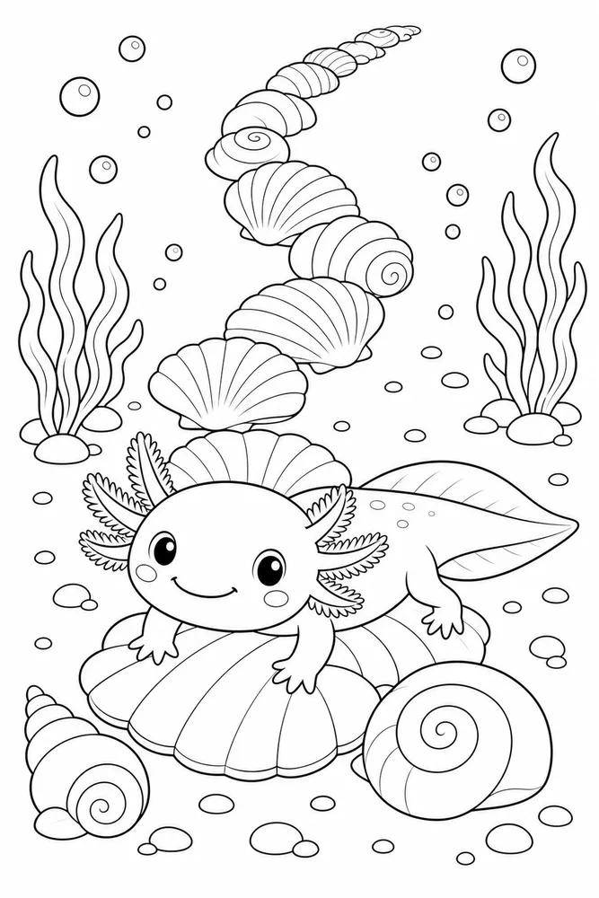 Cute Axolotl Axolotl Shell Path coloring page