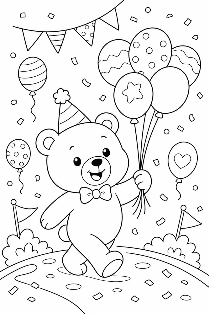Cute Bear Bear Balloon Parade coloring page