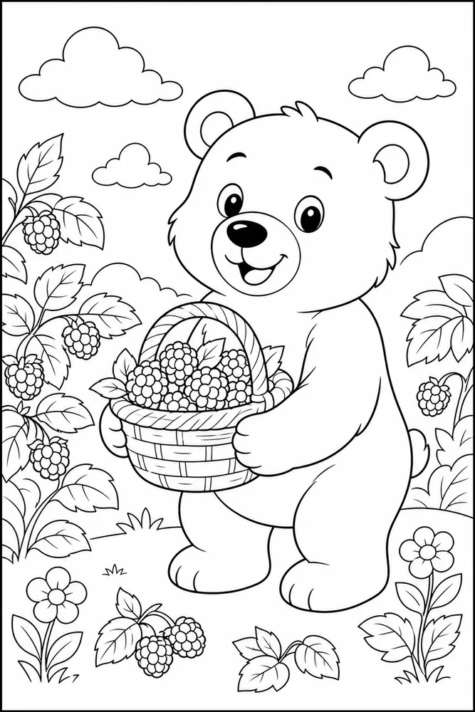 Cute Bear Bear Berry Basket coloring page