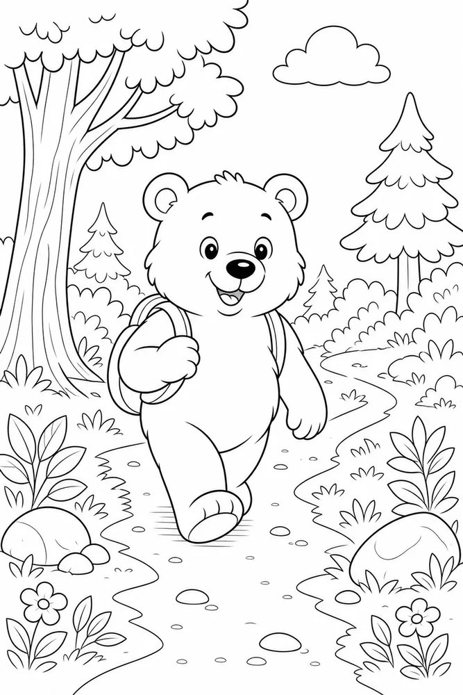 Cute Bear Bear Forest Path coloring page
