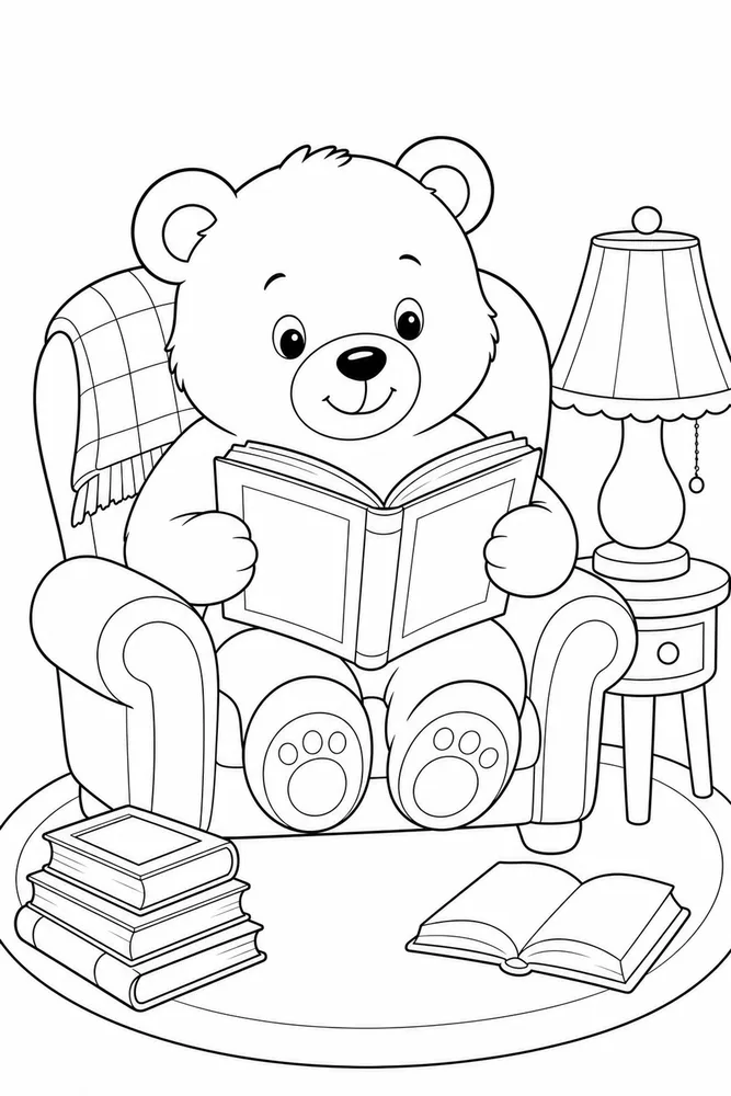 Cute Bear Bear Reading Chair coloring page
