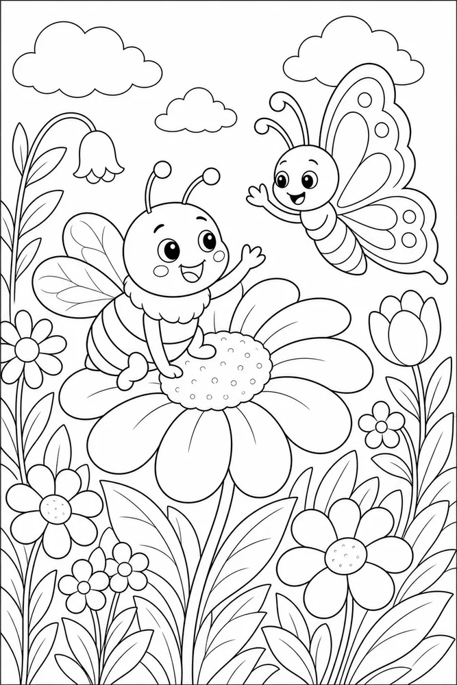 Cute Bee Bee Butterfly Friend coloring page