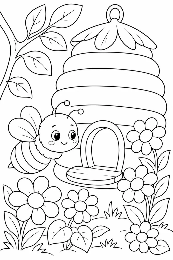Cute Bee Bee Cozy Hive Exterior coloring page