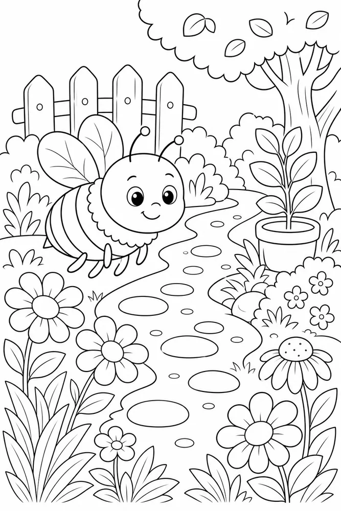 Cute Bee Bee Garden Path coloring page
