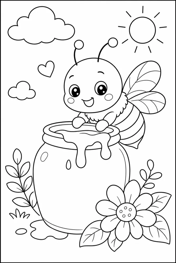 Cute Bee Bee Honey Jar Without Label coloring page