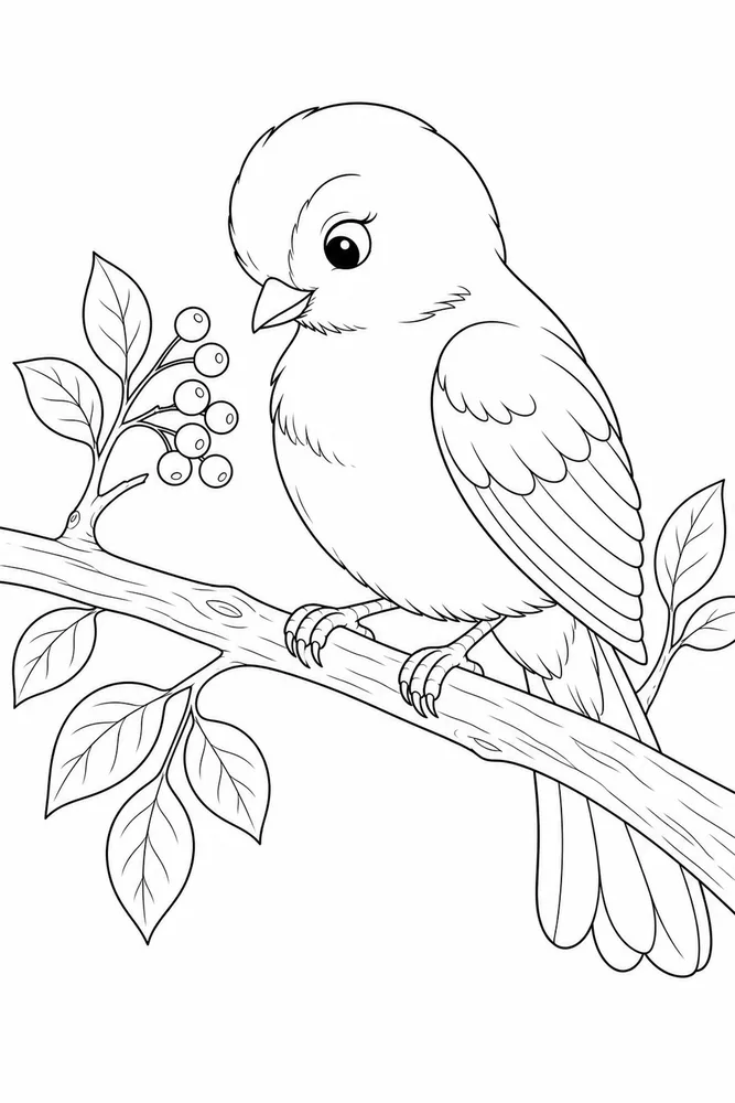 Cute Bird Coloring Pages preview: Cute Bird Cute bird branch portrait coloring page