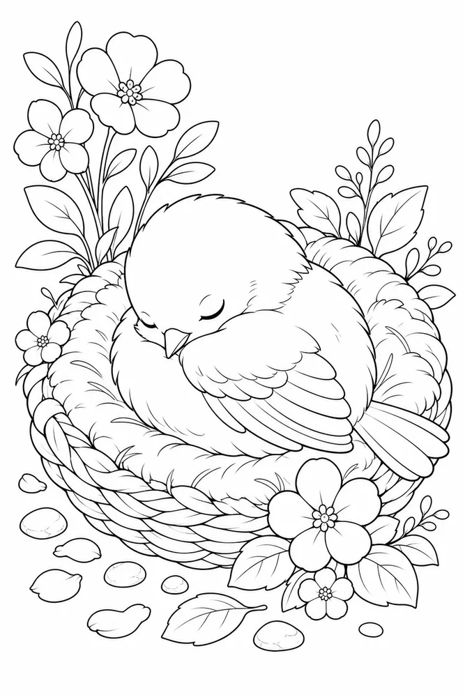 Cute Bird Cute bird flower perch coloring page