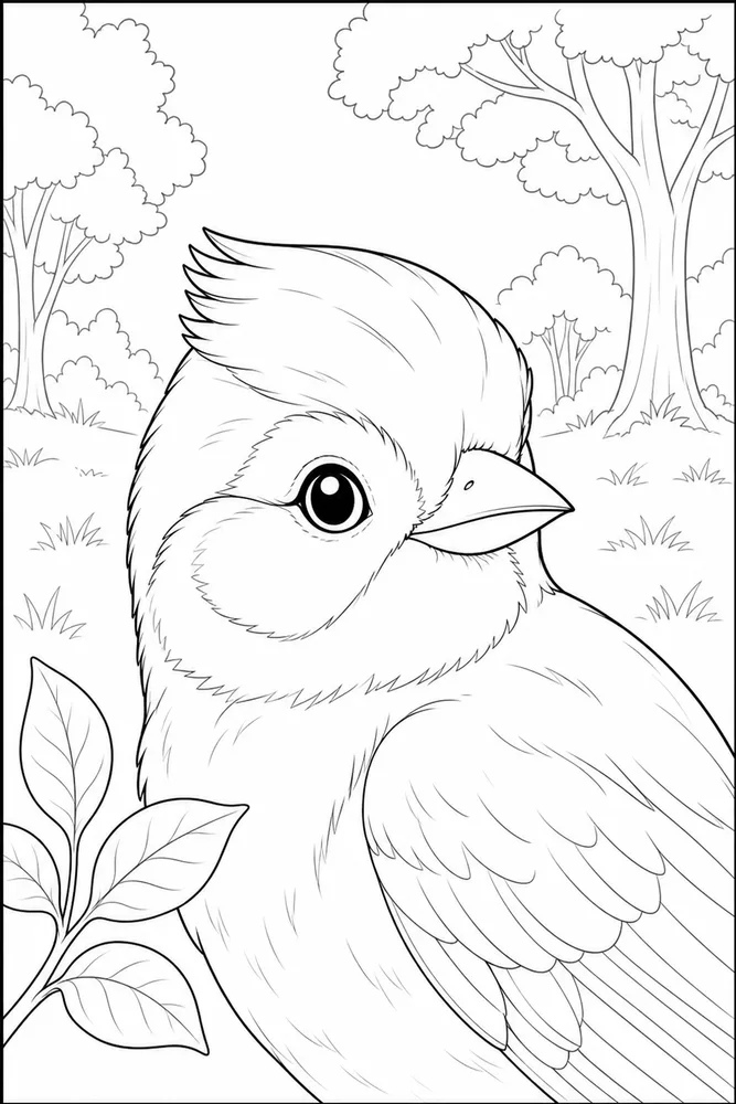 Cute Bird Cute bird forest clearing coloring page