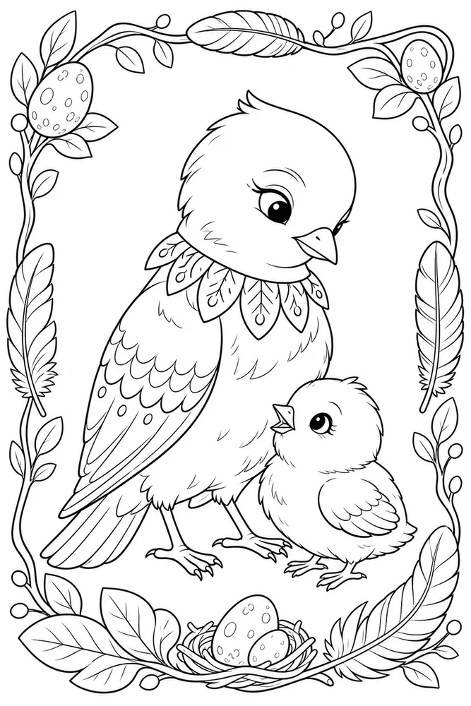 Cute Bird Cute bird parent and chick coloring page