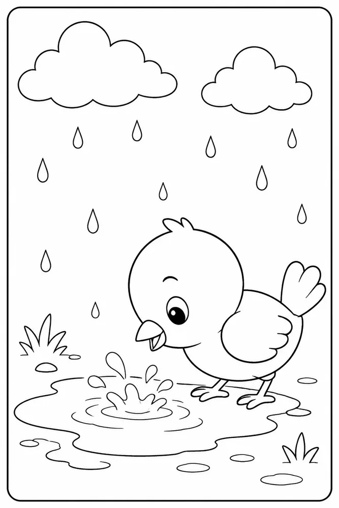 Cute Bird Cute bird rain puddle coloring page