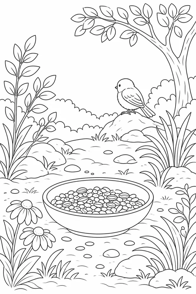 Cute Bird Cute bird seed bowl coloring page