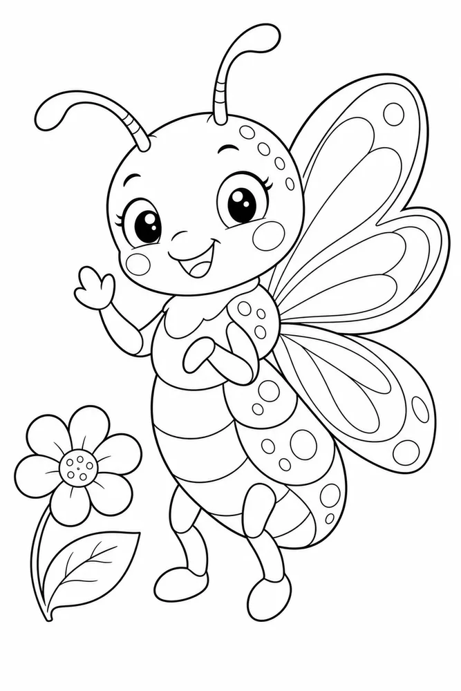 Cute Bug Coloring Pages preview: Cute Bug Cute bug front portrait coloring page