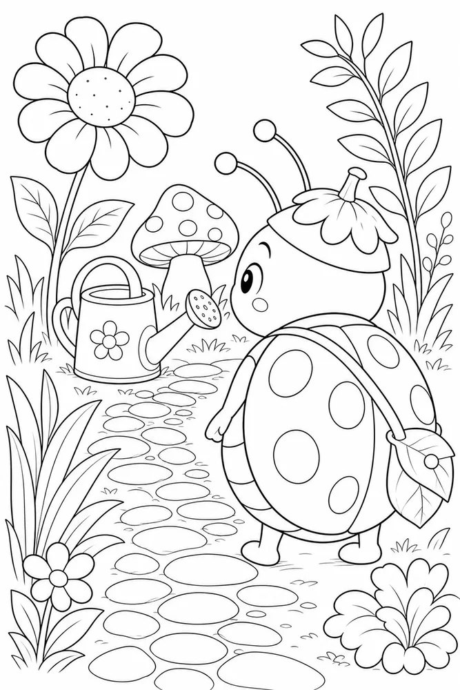 Cute Bug Cute bug garden setting coloring page